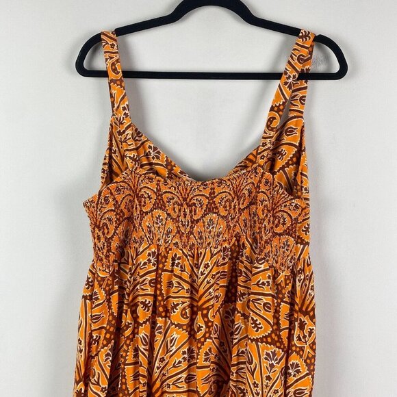 Knox Rose Wide Strap Sleeveless A-Line Midi Dress Size XL Orange Floral Smocked - Picture 7 of 11